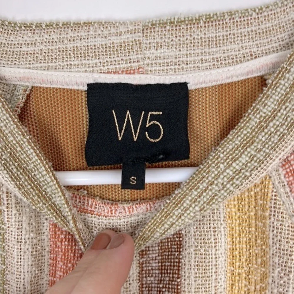 W5 Anthropologie knit halter with fringe hem tan rust yellow green strip… - Picture 3 of 6